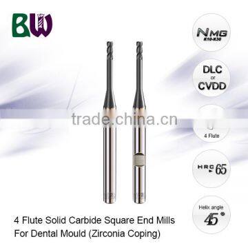 4 Flute Carbide End Mill Cutter With DLC Coating For Denture Teeth