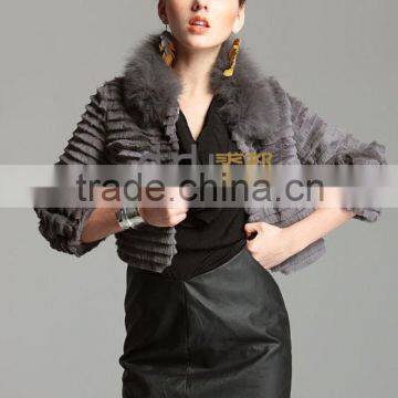 QD21600 Rabbit fur jacket with fox collar