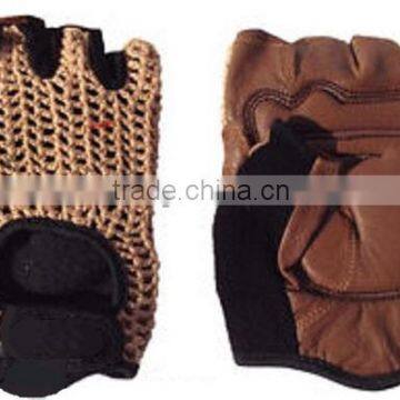 Cycle Bicycle Gloves Leather Palm, Knitted Crochet Mesh Back