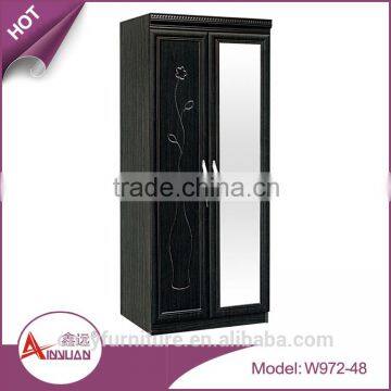 Hotel bedroom set 2 hinged mirror doors wardrobe closet easy install no folded MDF wood wardrobe clothespress