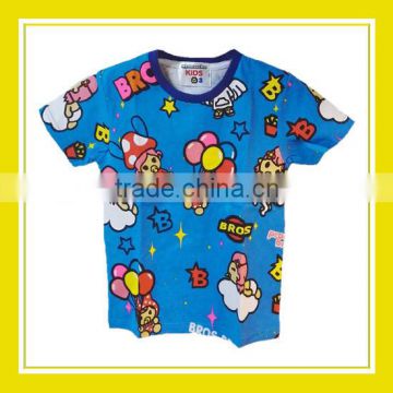 2016 Fashion Products Bros Baby Rinne Flying in the Sky with Balloons Girl Cotton Printed Short Sleeve Blue T-Shirt