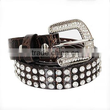 Crocodile Leather Design Rhinestone Belt