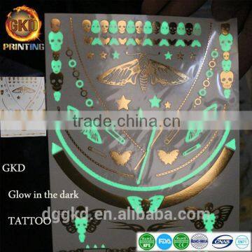 gold silver metallic noctilucent temporary tattoo glow in the dark tattoo