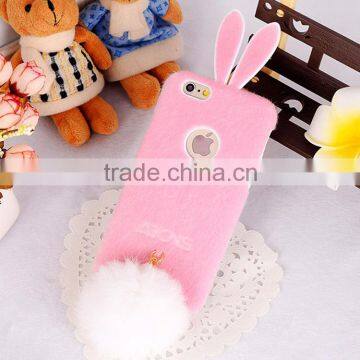 Soft TPU Genuiue Rabbit colorfull Fluffy Fur Tail Ball Phone Case Lxuxry Phone Case for Iphone and for Samsung