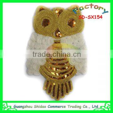 Owl design golden rope sequin embroidery decoration patch