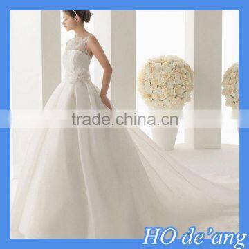 HOGIFT Simple Word Shoulder Sexy Lace Wedding Dress,Printed Flowers Luxurious Long Train Wedding Dress photo-3
