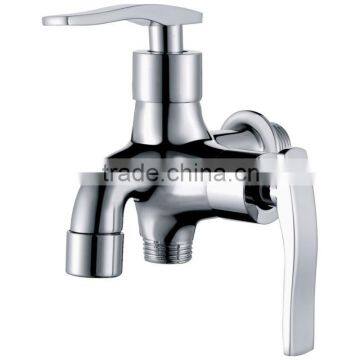 High Quality Brass Double Lever Bib Faucet, Two Way, Polish and Chrome Finish, M1/2" Wall Mounted