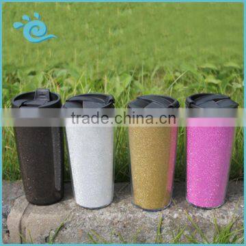 Food Grade 450ML Personalizd Double Wall PS insulated Coffee Mug with Glitter paper insert