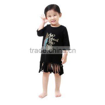 Kids Clothing Wholesale Girls Black Fringe Dress Kids Cotton Frocks