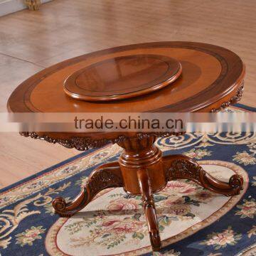 Dining room set solid rubber wood round table dining with lazy susan turntable