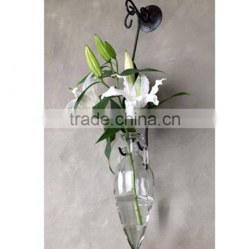 Robert special unique design clear transparent hang glass vase with handle sodalime handblown