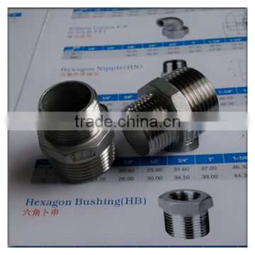 Stainless Steel 316 Pipe Hex Nipple Reducer Fitting 3/8" x 1/4" Male NPT