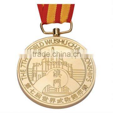 engraved metal gold medal with draps