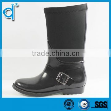 Warming Waterproof Black Rubber Rain Boots Wholesale with Buckle