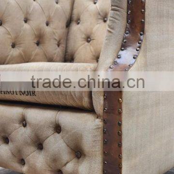 Furniture From Jodhpur India ,VINTAGE SINGLE CANVAS AND LEATHER SEATER SOFA, Vintage Industrial Furniture Jodhpur photo-2