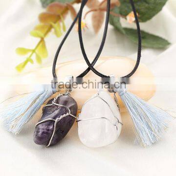 Trending products manufacturer fancy crystal stone necklace with tassel