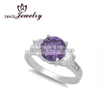 925 Sterling silver round amethyst CZ Prong setting ring