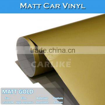 Removable 1.52x30M Matt Gold Decal Paper Finished Car Wrap Matte Stickers