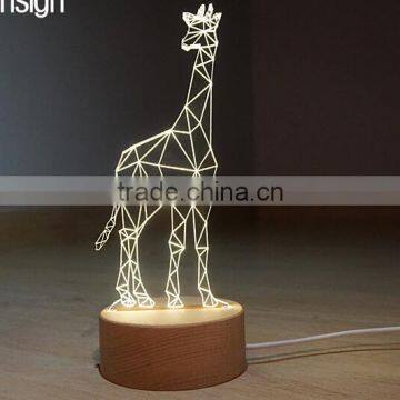 Giraffe Shape 3D Led Light with Solid Wooden Base