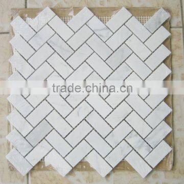 White Carrara Herringbone Mosaic Tiles