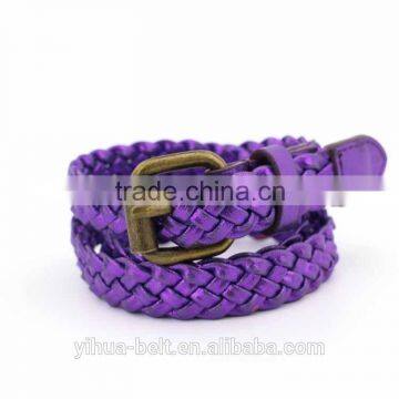 PU material Women Belt Braided strap with Antic Brass Buckle