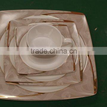 square shape gold European Asian fine bone china newly arrived ceramic plate promotion christmas gift