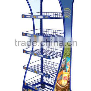 Adjustable Single Sided Supermarket Floor Standing Potato Chips wire Metal Display Rack