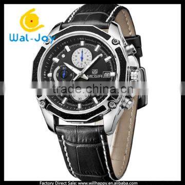 WJ-5534 Leather Strap Stainless Steel Back With Calendar Water Resistant Men Megir Hand Watch photo-4