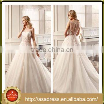 VDN05 Beautiful Peach Colored Crystal Beaded Wedding Dress with Long Train Bridal Lace Fabric Wholesale for Weddings