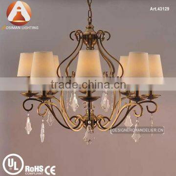 Brass Crystal Lamp in Bronze Color with White Fabric Shade