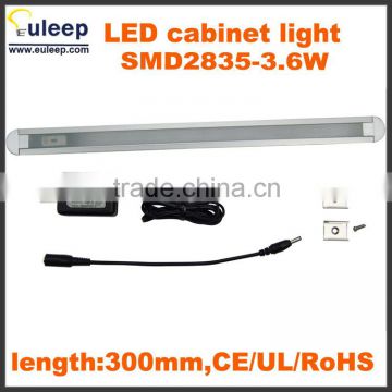 New Style Aluminum +Pc 12v Led wardrobe Light under cabinet light with touch dimmer switch12-Inch,3.6w,cool white