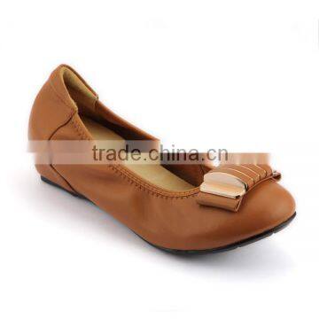 Guangzhou handmade brown cow leather women durable height increasing shoes