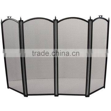 Fire Screen 4 Panel Spark Guard, Black Finish