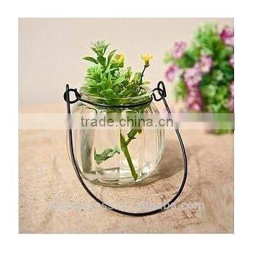 Pumpkin Shape Glass Vase Bottle for plant With Metal Handle Candle Hydroponic/Home Decoration