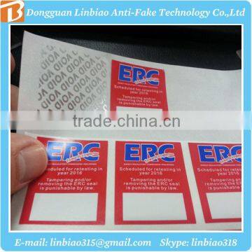 printed laser PET Anti-Tamper void hologram for acrylic mirror sticker
