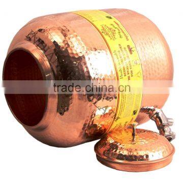 IndianArtVilla Handmade Pure Copper 13 Liter Water Pot Storage Water Tank With Tap Kitchen Home Good Health Benefits Yoga