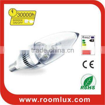 clear cover high quality E14 LED candle bulb light 3W Dia36X110mm