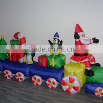 Christmas santa and penguins in train outdoor inflatable decoration