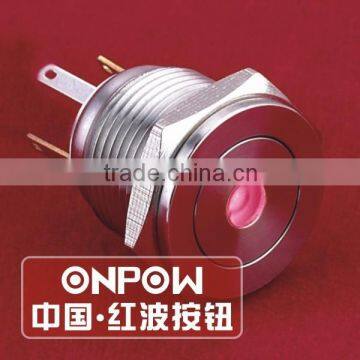 ONPOW 16mm Super flat Dot Lighted Momentary Metal Push Button Switch with long pin terminals (GQ16PF-10D/JL/R/1.8V/S) CE, RoHS