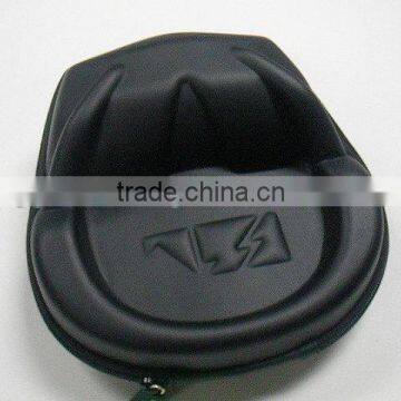 GC--Supply Embossed logo black leather PU eva box for headphone