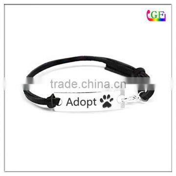 Custom logo words dog paw adopt black Woven Bracelet