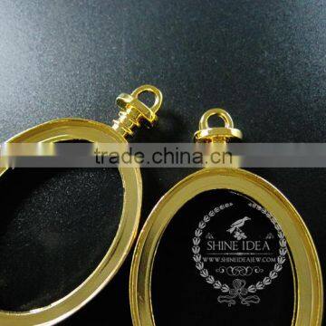 30x40mm Gold Plated Alloy Oval Pendant Charm DIY Bezel Setting Glass Tray Jewelry Supplies 1850258