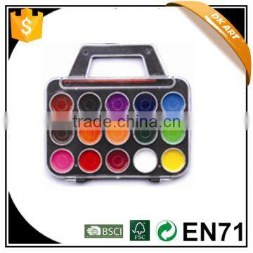 Good quality Semi-Moist Water Color Cake, Size about17.8x17cm, Dia 2.8cm, 15 clrs, with one brush,1set/opp bag