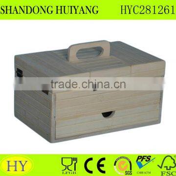 custom FSC pine wood unfinished folding sewing box wholesale