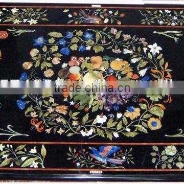 Black Marble Inlay Table Top Antique Pietra Dura Dining Table Top