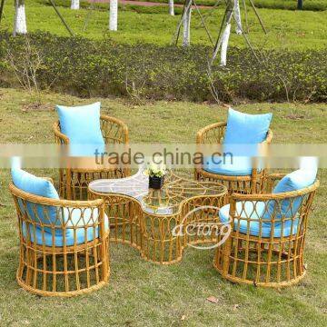 Goldenrob PE bamboo patio outdoor furniture aluminium PE wicker/rattan coffee gardentable and chairs set