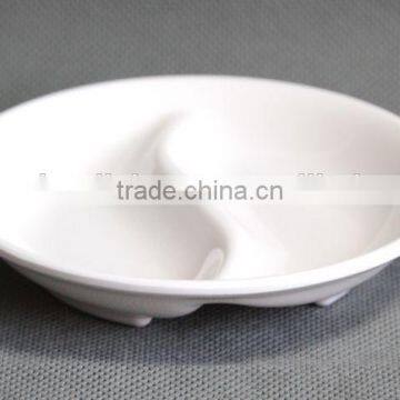 White Melamine Ta iJi Dish,2 Sectins Melamine Sause Dish