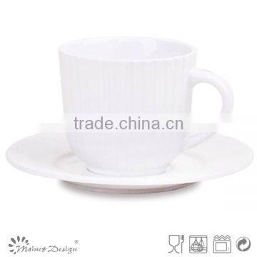 Delicate White Color Emboss Ceramic Dinner Set With Vertical Stripe Decoration photo-3