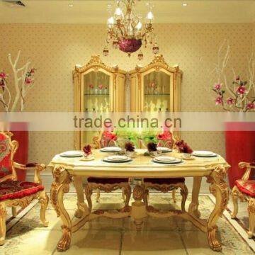 Luxurious Elegant Golden and Brown Carving Round Dining Table Set With Buffet and Chairs BF12-04204b photo-5