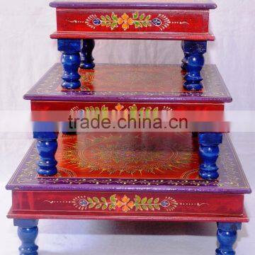 Indian Handcrafted Painted Wooden Chowki Set Of 3 photo-2